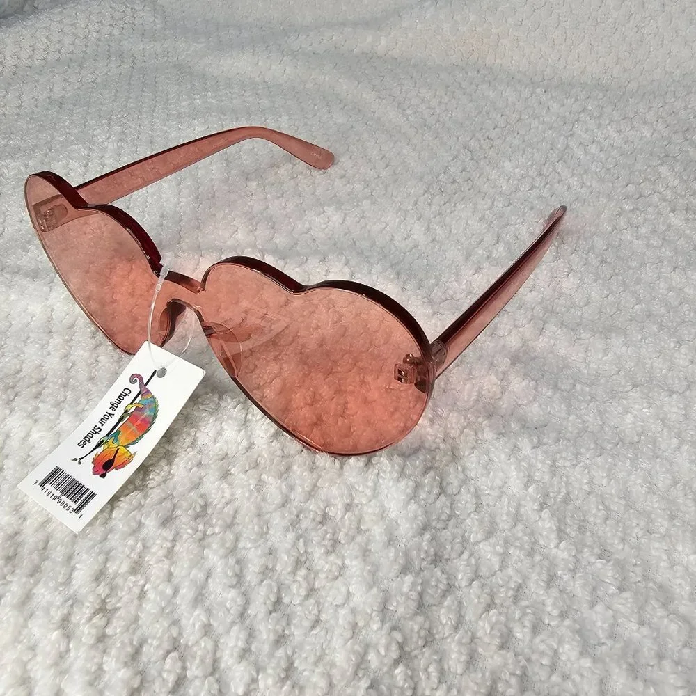 Rose Colored Heart Shaped‎ Plastic Glasses